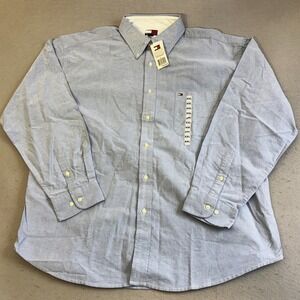 Tommy Hilfiger Oxford Shirt Mens XXL Light Blue NEW Button Down Long Sleeve Logo